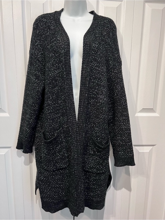Roots Sweaters - Roots Snowy Fox Black/White Flecks Open Front Cotton Blend Cardigan Size M